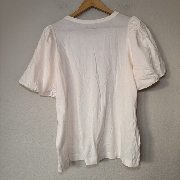 Loft Cotton Cream Short Ruffle Puff Sleeve Round Neck Top Size Large - Picture 8 of 8